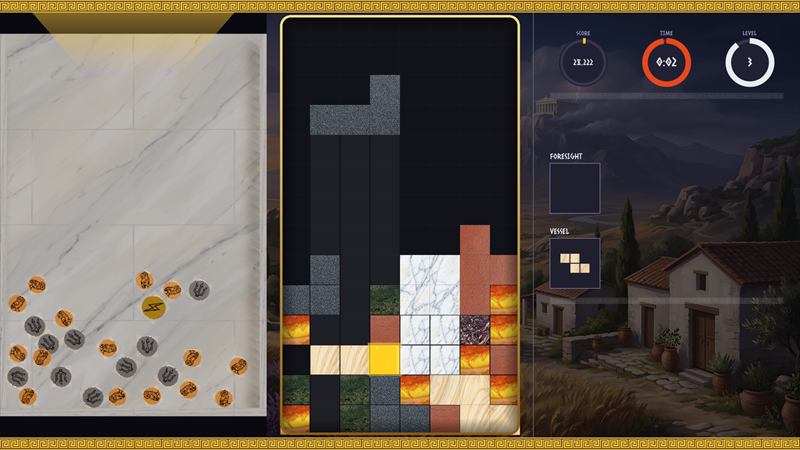 In-game playfield with the coin tray HUD filling with gold